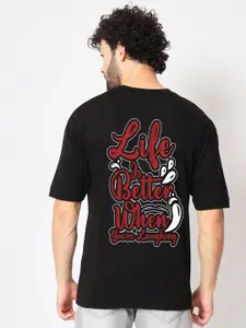 Imsa Moda Typography Printed Drop-Shoulder Sleeves Oversized Cotton T-shirt