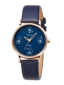 STRAND BY OBAKU Women petal navy Embellished Dial & Leather Analogue Watch S733LXVLVL