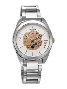 Sonata Women Stainless Steel Bracelet Style Straps Analogue Watch 8182KM02