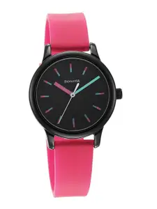 Sonata Splash 3.0 Women Black Brass Dial & Pink Straps Analogue Watch 8178NP02