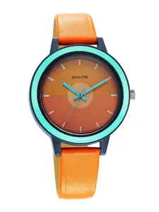 Sonata Women Dial & Leather Straps Analogue Watch 87036PL15W