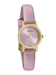 Sonata Women Brass Printed Dial & Leather Straps Analogue Watch NR8976YL04W