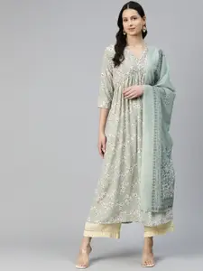 Readiprint Women Floral Printed Sequinned Georgette Kurta