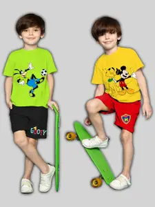 KUCHIPOO Boys Pack Of 2 Mickey & Friends Printed T-shirts with Shorts