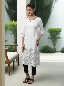 AURELIA Striped Keyhole Neck Pure Cotton Kurta