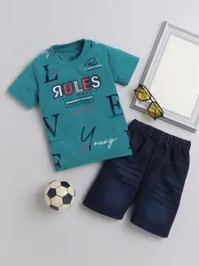 DKGF FASHION Boys Printed Pure Cotton T-shirt With Shorts