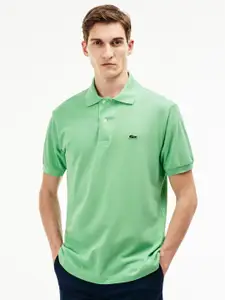 Lacoste Men Green Solid Polo Collar Pure Cotton T-shirt