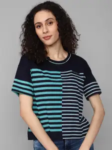 Allen Solly Woman Striped Drop Shoulder Pure Cotton T-shirt