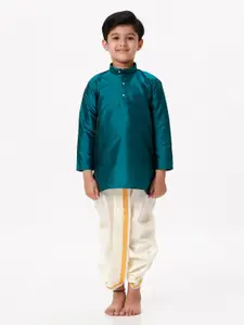Ramraj Boys Mandarin Collar Straight Kurta With Dhoti Pants