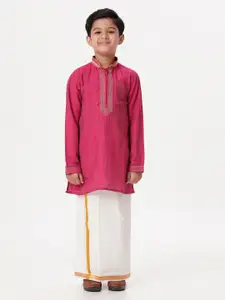 Ramraj Boys Mandarin Collar Straight Kurta With Veshti