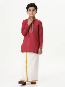 Ramraj Boys Mandarin Collar Straight Kurta With Veshti