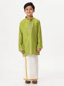 Ramraj Boys Mandarin Collar Straight Kurta With Veshti