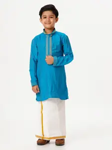 Ramraj Boys Mandarin Collar Straight Kurta With Veshti