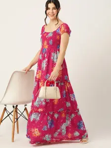 DressBerry Floral Print Smocked Tiered Maxi Dress