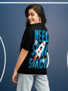 Bewakoof Space X Graphic Printed Drop Shoulder Sleeves Cotton Oversized T-shirt
