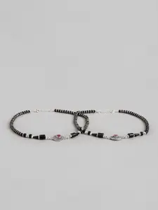 Zavya Women Set of 2 Rhodium-Plated Beaded Sterling Silver Anklets