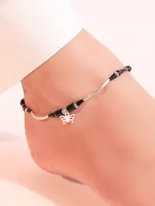 Zavya Women Silver -Plated Beaded Sterling Silver Anklet