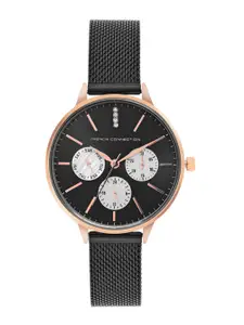 French Connection Women Embellished Dial & Stainless Steel Bracelet Style Straps Analogue Watch FC150BRM