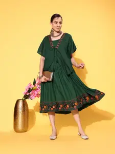 Sangria Refreshing Green Sukoon-E-Mausam-Karizmatic Kaftan Ethnic Dress with Jacket