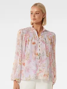 Forever New Floral Printed Mandarin Collar Shirt Style Top