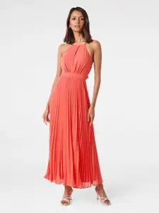 Forever New Halter Neck Tie Up Accordion Pleat Fit & Flare Maxi Dress