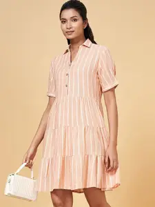 Honey by Pantaloons Striped Shirt Collar Tiered A-line Dress