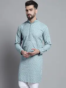 Jompers Geometric Embroidered Sequinned Pure Cotton Kurta