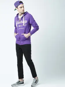 Huetrap Men Purple Printed Hooded Sweatshirt