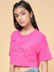 Coolsters by Pantaloons Girls Typography Self Design Cotton Crop T-Shirt