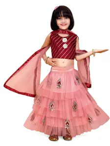 BAESD Girls Embroidered Patchwork Ready to Wear Lehenga & Blouse With Dupatta