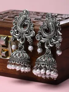 KARATCART Silver-Plated Contemporary Jhumkas Earrings