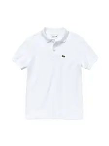 Lacoste Boys White Solid Polo Collar T-shirt