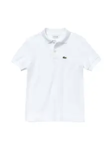 Lacoste Boys White Solid Polo Collar T-shirt