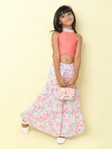 taffykids Girls Floral Printed Top With Palazzos