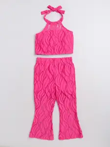 taffykids Girls Self Design Halter Neck Crop Top with Palazzos