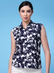 Oomph! Standard Floral Printed Sleeveless Casual Shirt