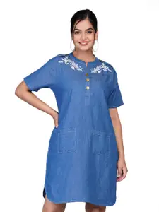 SUMAVI-FASHION Denim Embroidered A-Line Dress