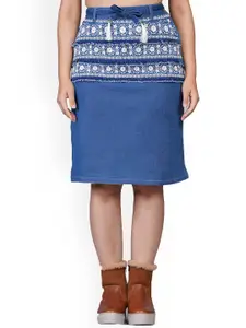 SUMAVI-FASHION Embroidered Pencil Knee Length Skirt