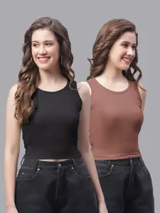 Friskers Pack Of 2 Sleeveless Fitted Crop Top