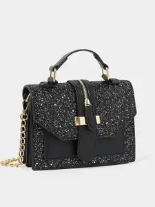 Styli Embellished Structured Satchel With Buckle Detail