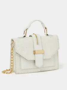 Styli Embellished Structured Satchel With Buckle Deatil
