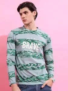 HIGHLANDER Green & Grey Camouflage Printed T-Shirt