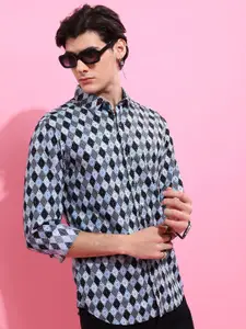 HIGHLANDER Men Teal Slim Fit Opaque Printed Cotton Casual Shirt