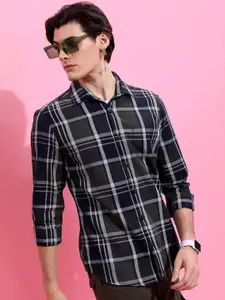 HIGHLANDER Men Olive Green Slim Fit Opaque Checked Casual Shirt