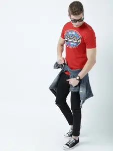 Huetrap Men Red Printed Round Neck T-shirt
