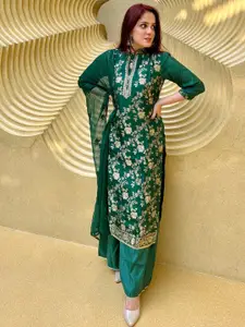 Chhabra 555 Green Floral Woven Design Zari Unstitched Dress Material
