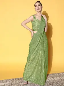 Chhabra 555 Green Geometric Woven Design Printed Sarees