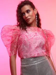 Tokyo Talkies Pink Floral Printed Regular Top