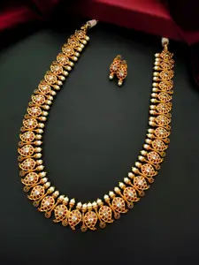 Pihtara Jewels Gold-Plated Stone-Studded Necklace & Earrings