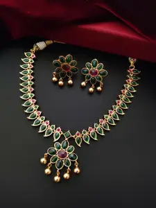 Pihtara Jewels Gold-Plated Stone-Studded Necklace & Earrings